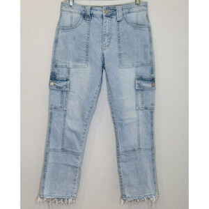 KanCan Cargo Cropped Womens Jeans Size 5/26 Light Wash Frayed Hem Distressed